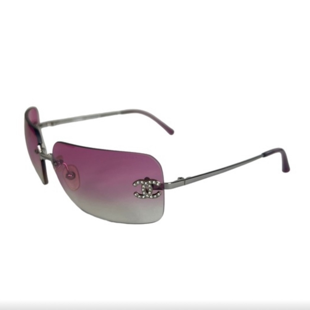 Chanel CC Rhinestone Logo Rimless Sunglasses - Picture 3 of 12